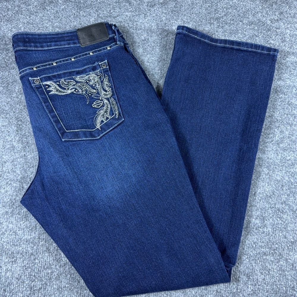 Harley-Davidson Womens Curvy Bootcut Jeans Dark Wash Embroidered 99131-20VW 32